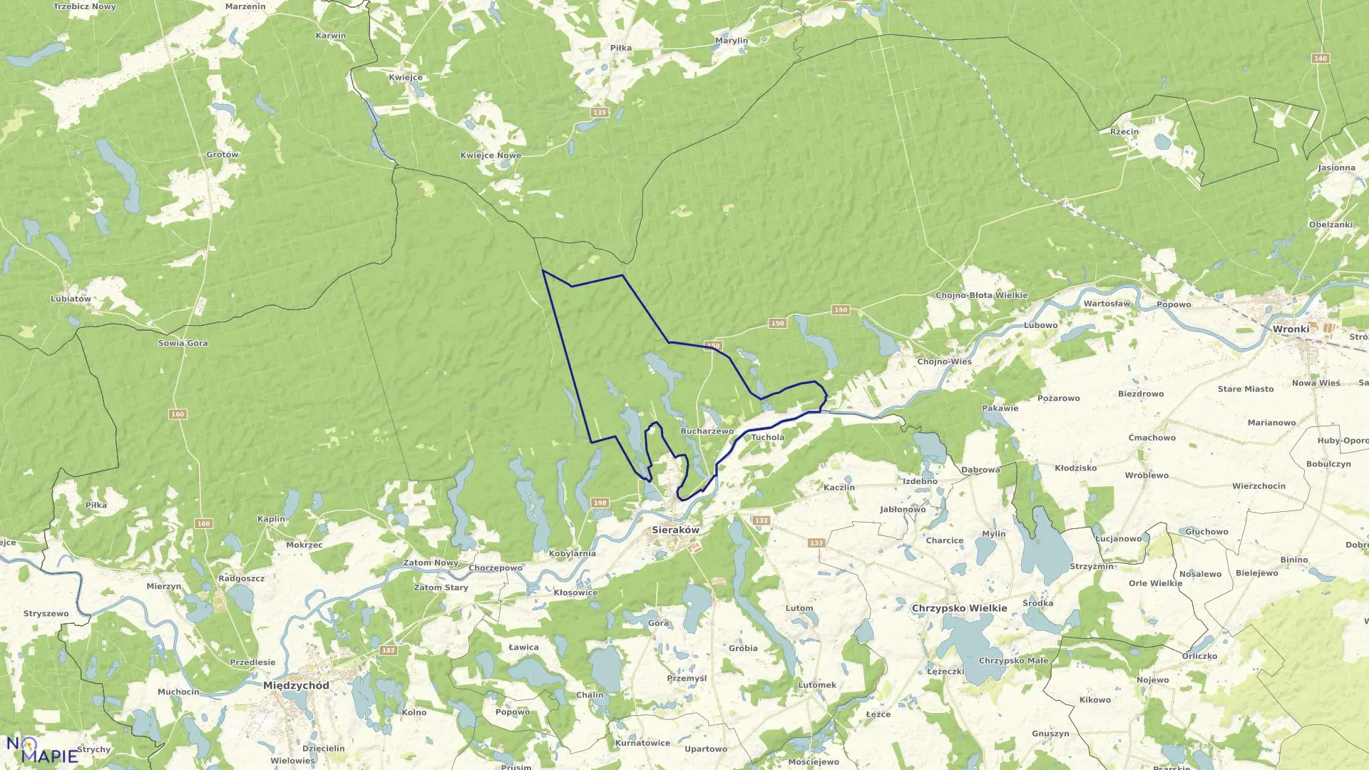 Mapa obrębu BUCHARZEWO w gminie Sieraków