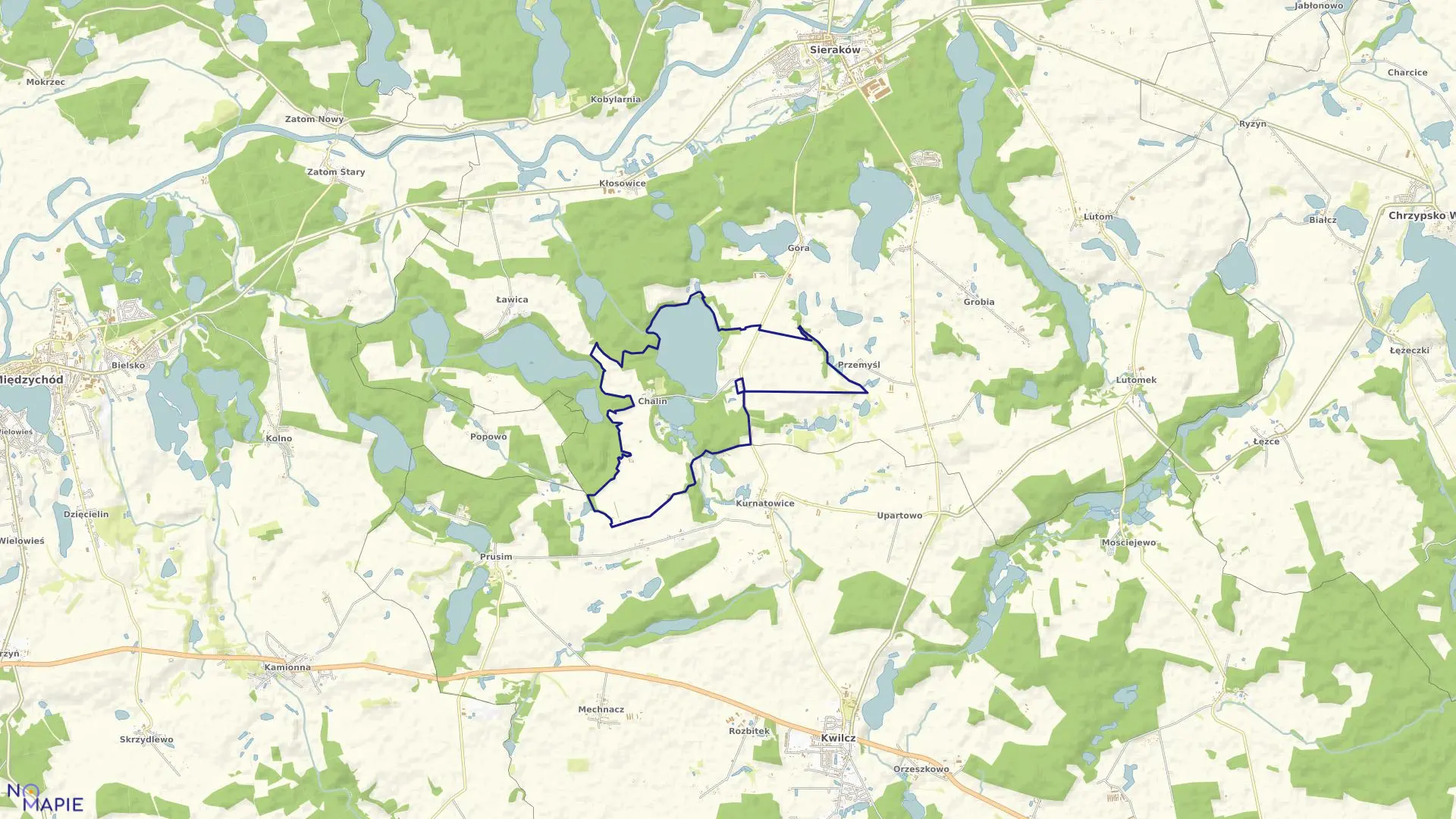 Mapa obrębu CHALIN w gminie Sieraków