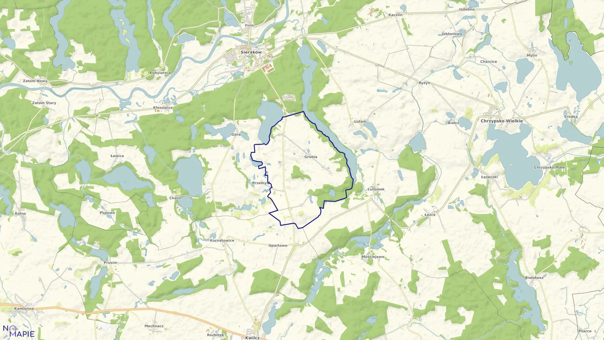 Mapa obrębu GROBIA w gminie Sieraków