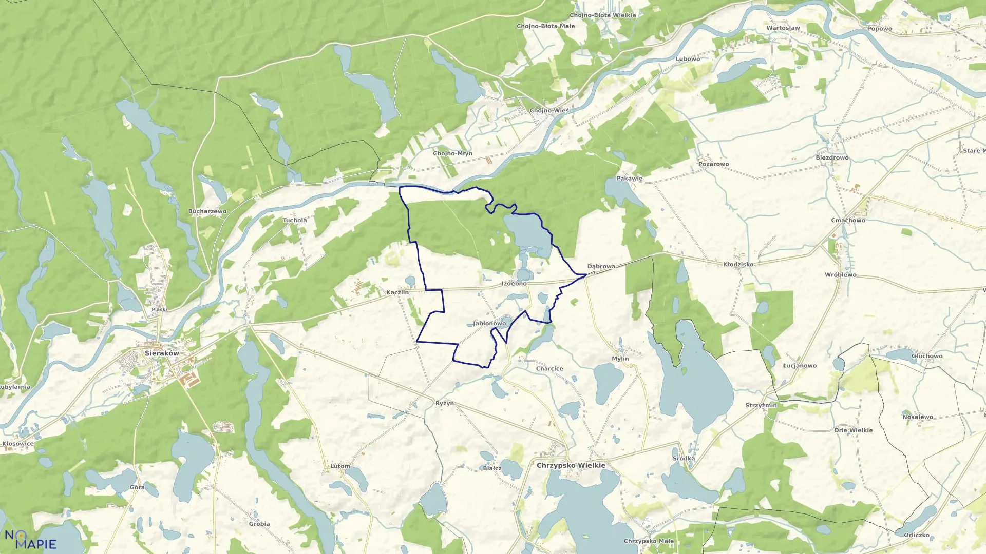 Mapa obrębu IZDEBNO-JABŁONOWO w gminie Sieraków