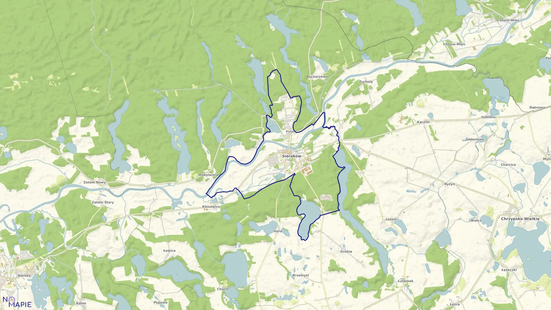 Mapa obrębu Sieraków miasto w gminie Sieraków